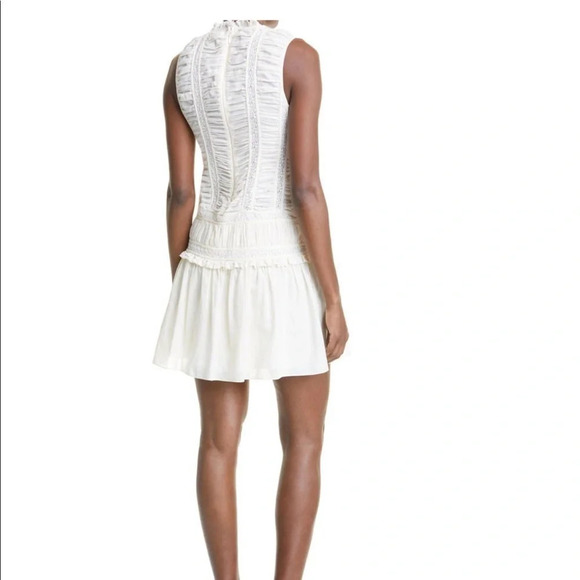 Rebecca Taylor Ruched Lace Inset Cotton Dress New Ivory Size 10 - Picture 2 of 11